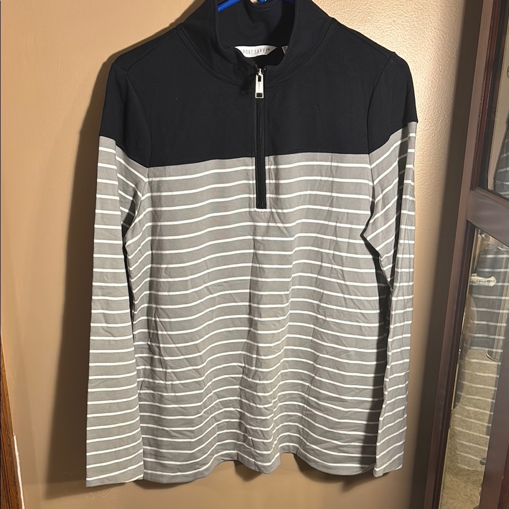Black and Gray Long Sleeve Tee Top 1/4 zip
